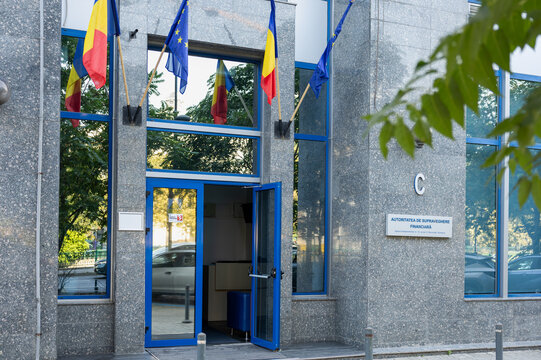 Financial Supervisory Authority (ASF) Building Entrance in Bucharest, Romania.