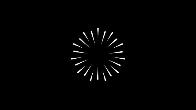 circle bursting firework motion graphics template, cartoon firework animation, Line shape blast animation, glowing twinkle striped overlay, circle burst shape line blast, on black background. 4K