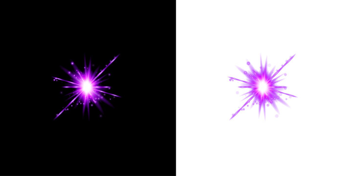 Vibrant purple starburst light effect magical sparkle isolated on transparent background
