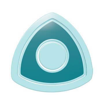 3D rendered teal triangular button icon with a circular center and beveled edges for user interface isolated on a transparent background