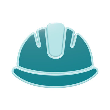 Teal and light blue 3D rendered construction hard hat safety helmet icon for industrial workplace protection concepts isolated on a transparent background