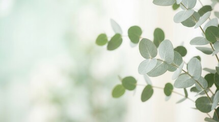 Obraz premium Delicate leaves set against a soft green background for a serene and calming natural aesthetic