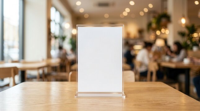 Blank menu stand mockup for advertising and promotion display placed on a restaurant table