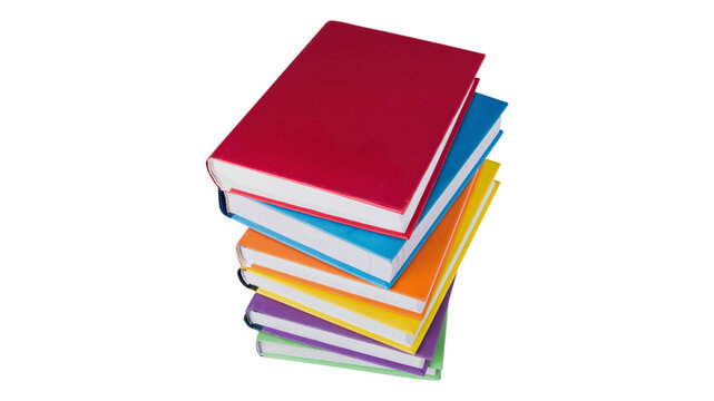 A neat vertical stack of colorful hardcover books with colorful hardcover education learning literature