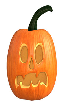 3d illustration of a scarry tall and thin carved pumpkin isolated on a white background.