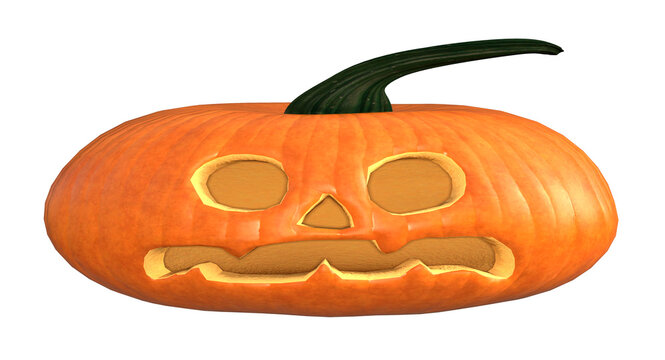 3d illustration of a wide and narrow scary carved pumpkin isolated on a white background.