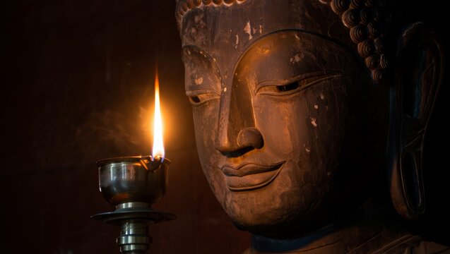 Serene Buddha Statue Illuminated by Candlelight