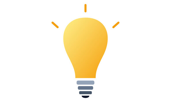 Bright yellow glowing lightbulb icon emitting ideas for creative brain storming.