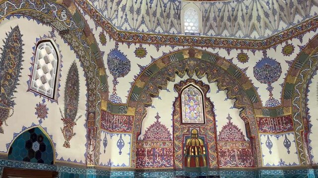 A view of the Cem Sultan Tomb in the city of Bursa, Turkey. It is renowned for its tiles and hand-painted ornamental decorations.