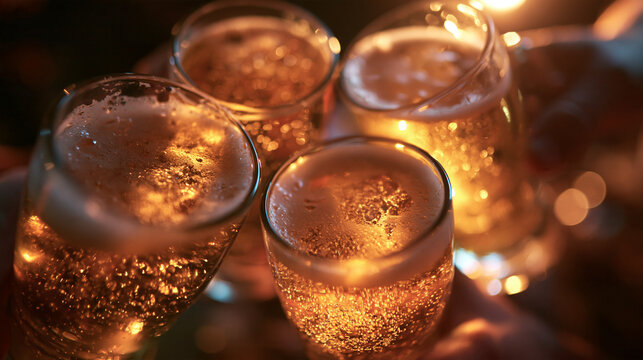 Friends Toasting with Glasses of Beer at Party