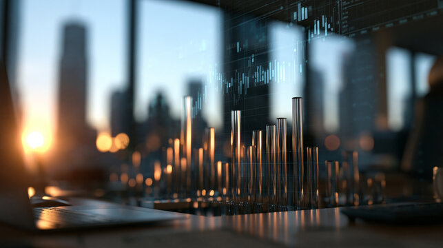 Stock Market Charts and Financial Analytics in Corporate Office