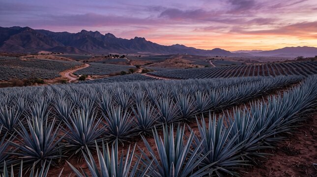 Blue Agave Field at Sunset in Jalisco Mexico