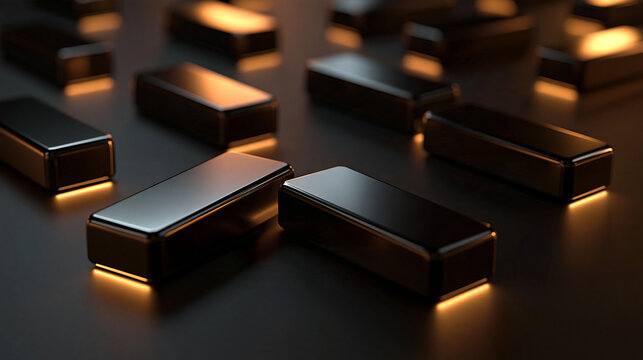 Futuristic Black Glowing Tech Blocks on Dark Surface