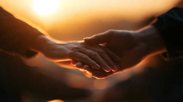 Close Up of Two People Holding Hands at Sunset