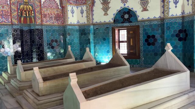 A view of the Cem Sultan Tomb in the city of Bursa, Turkey. It is renowned for its tiles and hand-painted ornamental decorations.