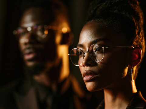 Black Woman Wearing Eyeglasses in Moody Cinematic Light