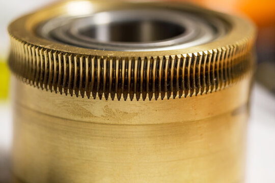 Bronze worm gear, close-up photo.