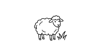 Obraz premium Sleek Minimalist Black and White Line Drawing of a Cartoon Sheep Standing on Grass with high quality professional line art symbols for modern creative design and digital branding projects