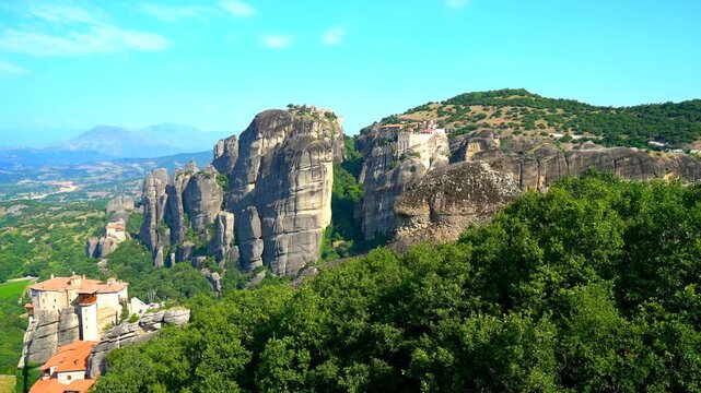 Meteora, Kalabaka, Greece. Meteora - rocks, up to 600 meters high. There are 6 active Greek Orthodox monasteries listed on the UNESCO list