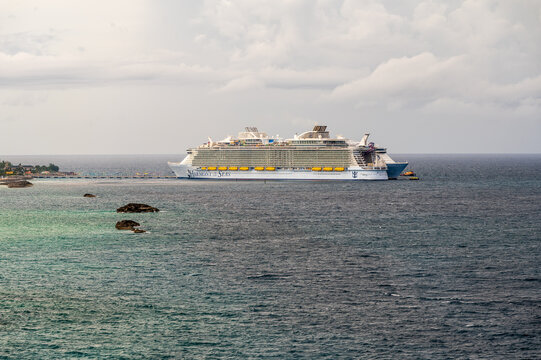 Royal Caribbean Cruise Ship, Harmony of the Seas , docked at Royal Caribbean's Private Island, Coco Cay