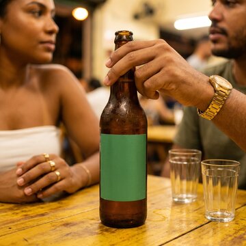 Mockup r&oacute;tulo cerveja no bar t&iacute;pico brasileiro