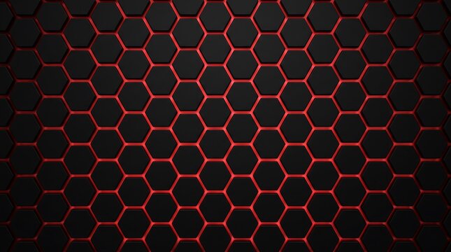 Abstract background featuring a repeating black hexagonal pattern with glowing red light underneath