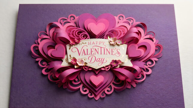 Beautiful pink and purple paper heart decorative frame for valentine day greeting card design