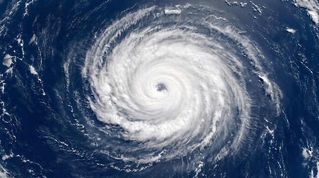 Satellite view of a massive tropical cyclone spinning over the open ocean