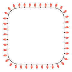 Fototapeta premium Red Christmas lights, shining fairy lights illustration. Square frame with copy space, border isolated. Festive holiday decorations, design element, clip art. Hand drawn flat vector