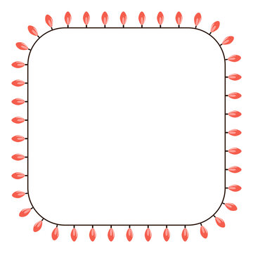 Red Christmas lights, shining fairy lights illustration. Square frame with copy space, border isolated. Festive holiday decorations, design element, clip art. Hand drawn flat vector
