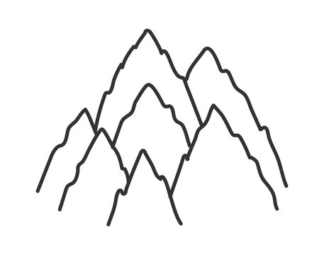 Mountain peaks, ridge simple line illustration. Logo, icon for rock climbing, alpinism, mountaineering, bouldering, hiking. Travel, wanderlust, wild nature concept. Hand drawn vector, editable stroke