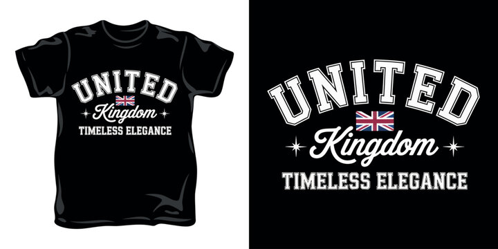 United Kingdom timeless elegance typographic design with union jack flag for british souvenir apparel.