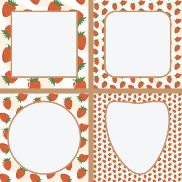 Red strawberry pattern frame set for summer dessert menu and fruit juice packaging