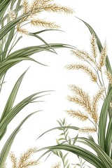 Obraz premium Elegant Watercolor Illustration Of Wheat Stalks Featuring Soft Green Foliage On White Background