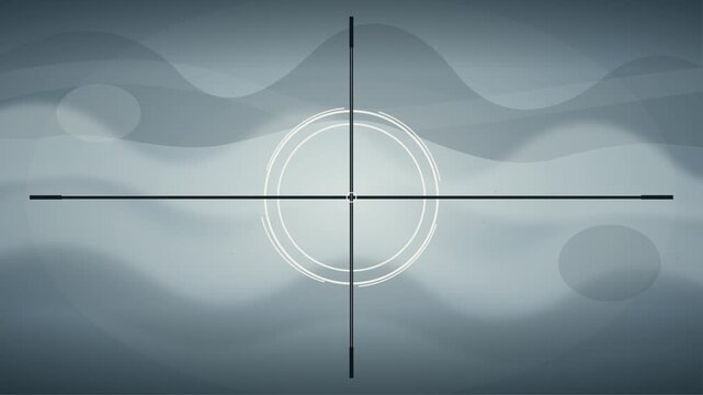 A cinematic vintage film countdown from five to zero over a textured cloudy blue background with concentric target rings, crosshair markings, film grain, and subtle rotational camera movement.