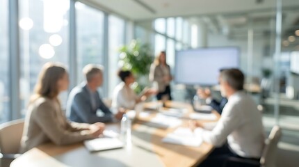 Fototapeta premium Blurred Out of Focus Modern Business Team Meeting in Conference Room