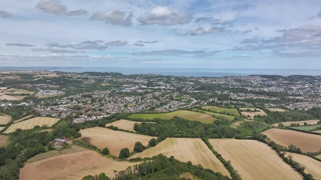 Devon Fields and Farms over Torquay and Paignton from a drone, Devon, England