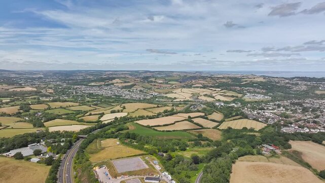 Devon Fields and Farms over Torquay and Paignton from a drone, Devon, England