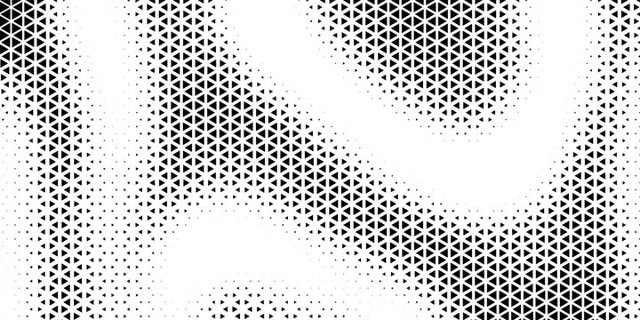 Triangular halftone background. Vector geometric technology abstract background. Halftone triangles retro pattern. Minimal 80s style dynamic tech geometric pattern.