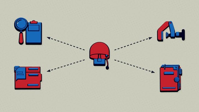 Central safety oversight links signal detection and report review to a pause, a documented amendment and resumed monitoring. Flat 3D style with a halftone dot screen.