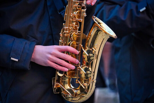 Detail of a saxophone player