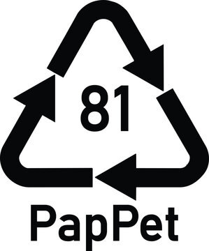 Recycling symbol for PapPet composite materials, black 81 resin identification code, eco-friendly packaging icon for paper and plastic