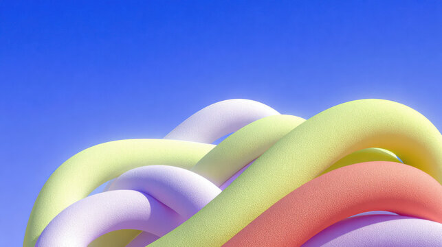 Abstract 3d curved pastel lines with soft textured surface on vibrant blue background creating modern fluid design wallpaper