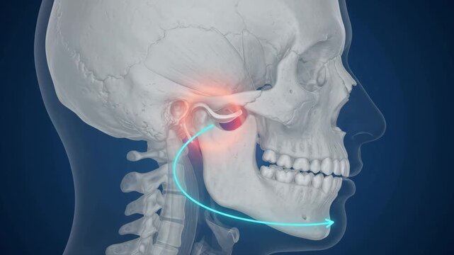 Temporomandibular joint showing disc displacement during jaw movement for healthcare education