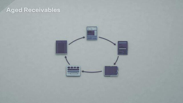 A standing receivables procedure coordinates invoice aging, escalating dunning, arrears review, installment arrangements and collection call records. Flat 3D style with an English title card.