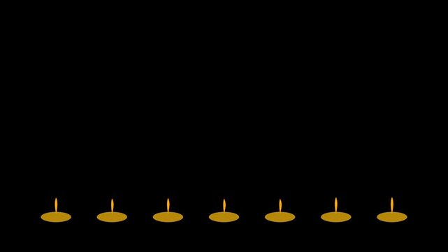 Row of golden diyas oil lamps pattern on black background