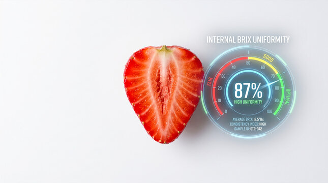 Strawberry Brix uniformity meter shows high quality fruit measurement