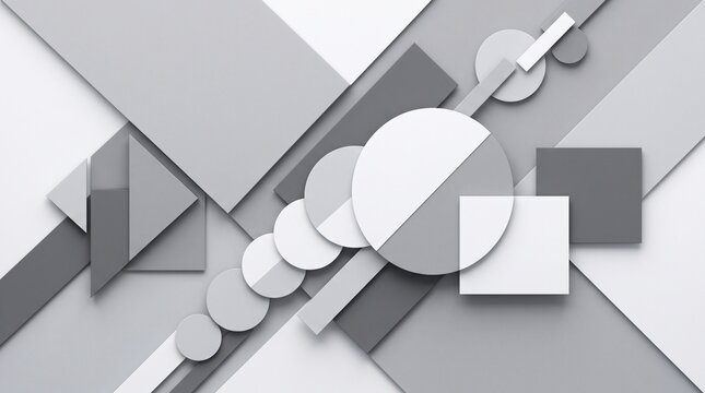 Minimalist abstract background of overlapping geometric shapes in white and gray, symbolizing modern design, clarity, and structured visual harmony.
