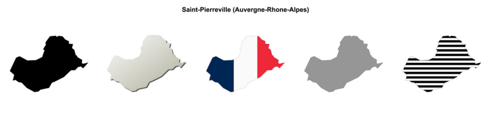 Saint-Pierreville (Auvergne-Rhone-Alpes) blank outline map set