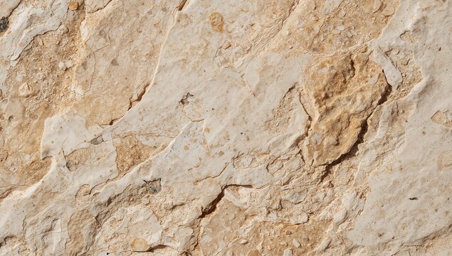 Rough limestone surface showing detailed natural textures with light beige colors and earthy patterns captured in sharp macro photography focus